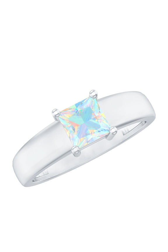 Princess Cut Ethiopian Opal Solitaire Band for Women (0.7 CT, AAA Quality), 925 Sterling Silver, US 4.00