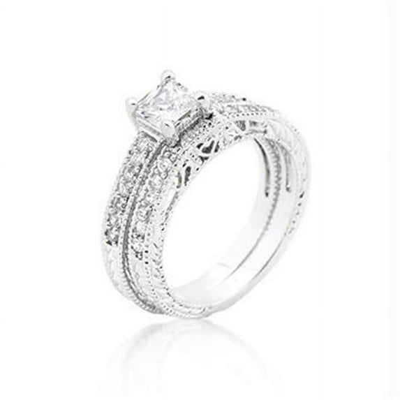 Princess Cut Filigree Bridal Ring Set, Size : 08