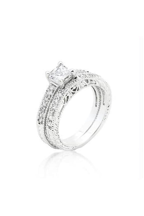 Princess Cut Filigree Bridal Ring Set- <b>Size :</b> 06