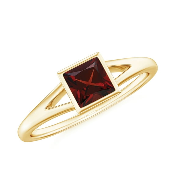Rosec Jewels Princess Cut Garnet Promise Ring, Split Shank Ring for Women (AAA Grade), 10K Yellow Gold, US 3.50