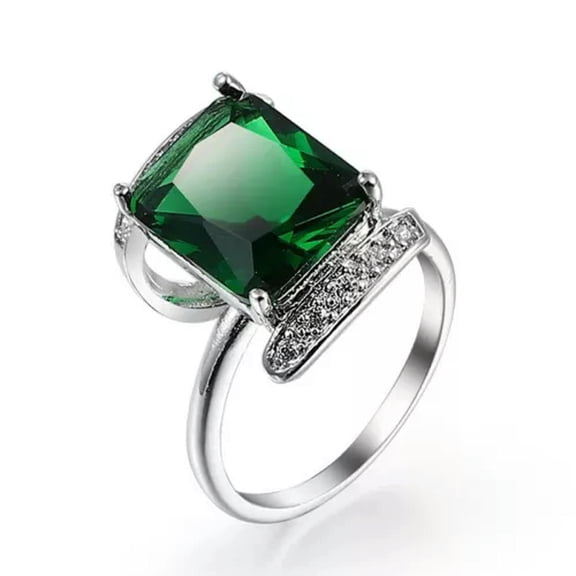 Princess Cut Green Cubic Zirconia Band Women's White Gold Filled Ring Size 6-10