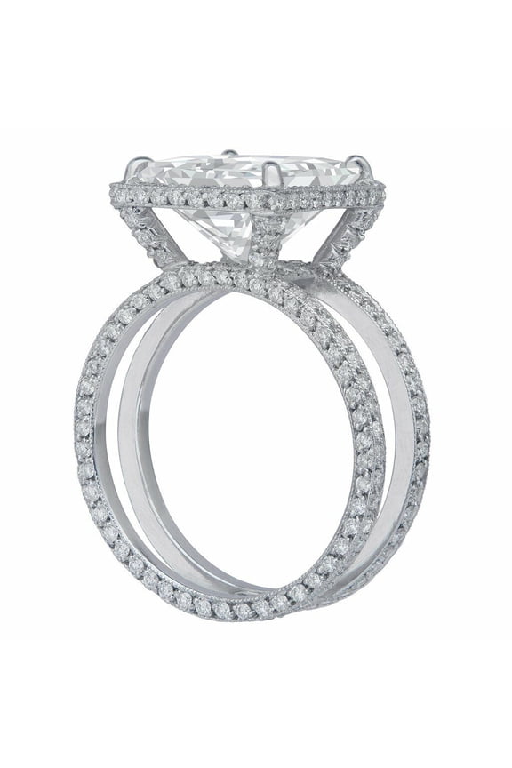 Princess Cut Halo Engagement Ring, Dual Band Women's Anniversary Ring, 2 Ct Simulated Diamond Ring, 14K White Gold Plated Wedding Ring, Hidden Halo Pave Set Ring For Her Birthday Gift
