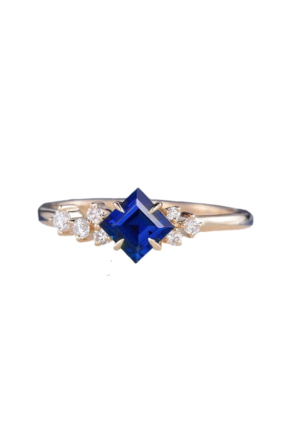 Princess Cut Lab-Created Blue Sapphire and Diamond Prong Setting Ring in 925 Sterling Silver for Women - Timeless Elegance, Durable, Hypoallergenic, Perfect Gift