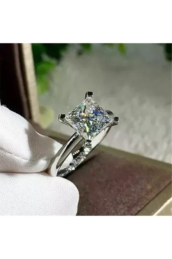 "Princess Cut Lab-Created Diamond Women's Birthday Gift Ring | 14K White Gold Plated | Elegant Jewelry"