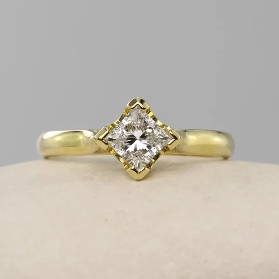 Princess Cut Lab Diamond Kite Setting Ring 14K Yellow Gold Plated 925 Sterling Silver Geometric Compass Solitaire Engagement Ring for Women