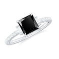 thumbnail image 1 of Princess Cut Lab Grown Black Diamond Solitaire Ring with Diamond (AAAA Quality), 18K White Gold, US 8.50, 1 of 9