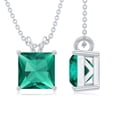 thumbnail image 1 of Rosec Jewels Princess Cut Lab Grown Emerald Solitaire Pendant, Pendant Necklace with Chain, 14K White Gold, 1 of 8