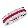 thumbnail image 1 of Rosec Jewels Lab Grown Ruby 3 Row Eternity Ring - AAAA Grade Princess Cut Ruby Wedding Band with Moissanite - with Jewelry Box, 925 Sterling Silver, US 4.00, 1 of 7