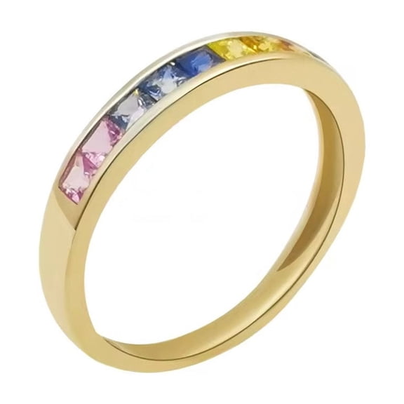 Princess Cut Lab created Multi sapphire And Half Eternity, channel Setting Unique Promise Wedding Band Ring in 925sterling Silver Engagement Ring for Women