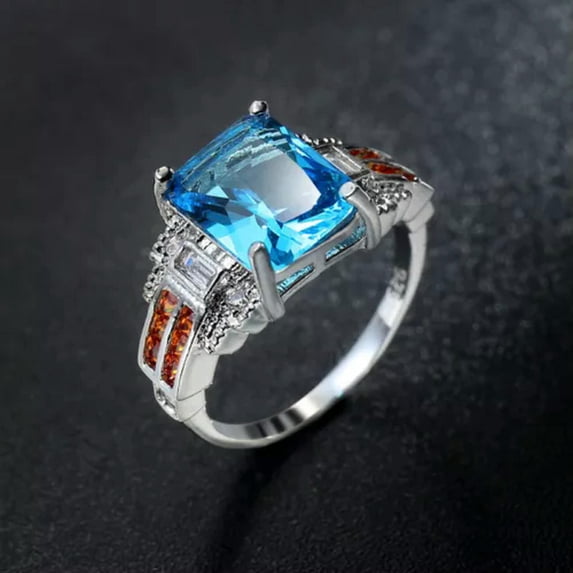Princess Cut Light Blue AAA CZ Band Women 925 Silver Wedding Ring Sz 6/7/8/9/10