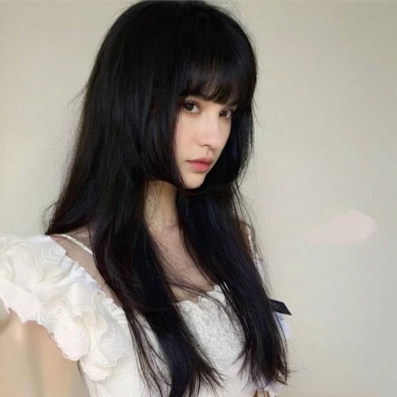 Princess Cut Medium Long Hair Wig with Air Bangs - Perfect for Everyday Wear