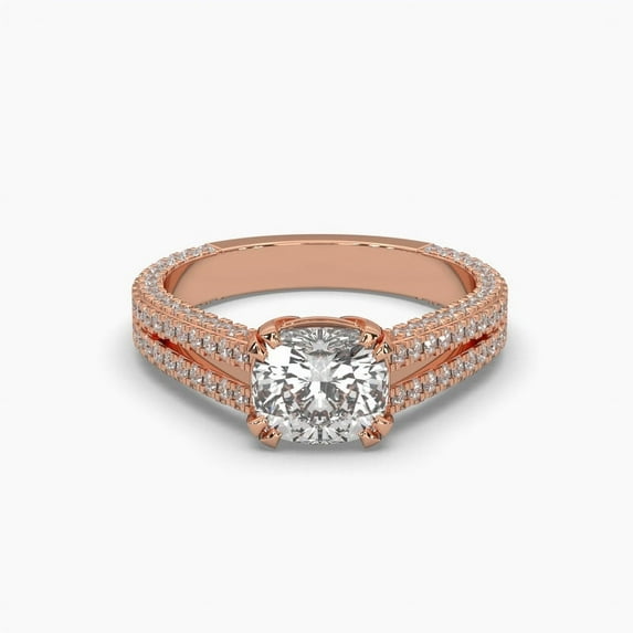 Princess Cut Moissanite 18k Double Hidden Halo Split Shank Ring