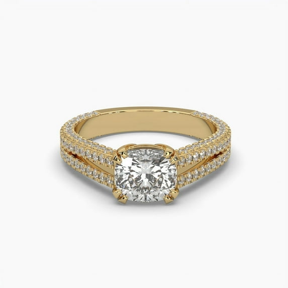 Princess Cut Moissanite 18k Double Hidden Halo Split Shank Ring