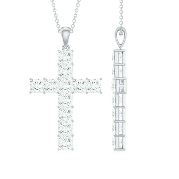Rosec Jewels Certified Moissanite Cross Pendant Necklace for Women - Religious Necklace - D-VS1 Grade - Gift for Christmas, 18K White Gold