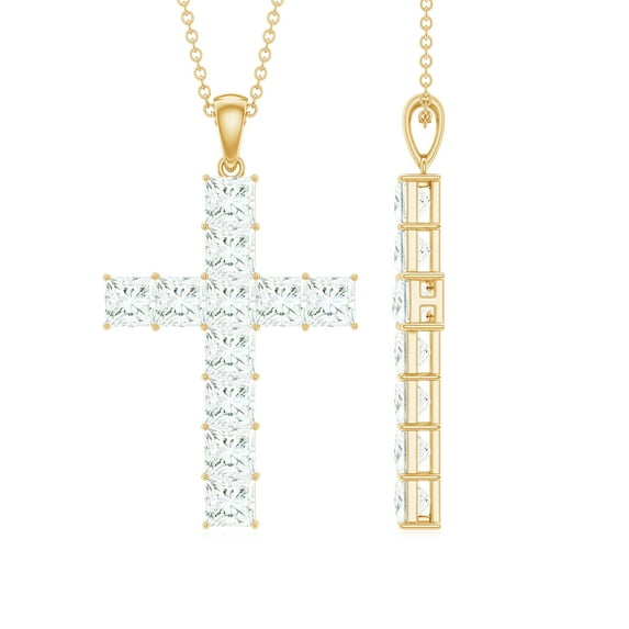 Rosec Jewels Certified Moissanite Cross Pendant Necklace for Women - Religious Necklace - D-VS1 Grade - Gift for Christmas, 18K Yellow Gold