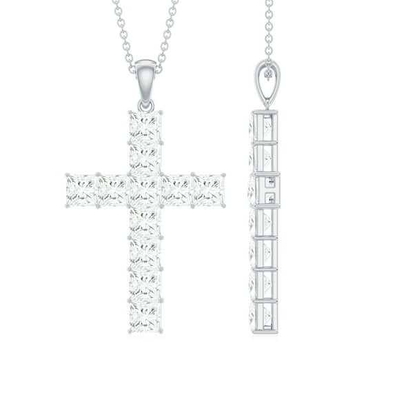Rosec Jewels Certified Moissanite Cross Pendant Necklace for Women - Religious Necklace - D-VS1 Grade - Gift for Christmas, 925 Sterling Silver
