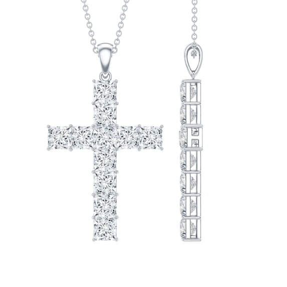 Rosec Jewels Certified Moissanite Cross Pendant Necklace for Women - Religious Necklace - D-VS1 Grade - Gift for Christmas, 925 Sterling Silver