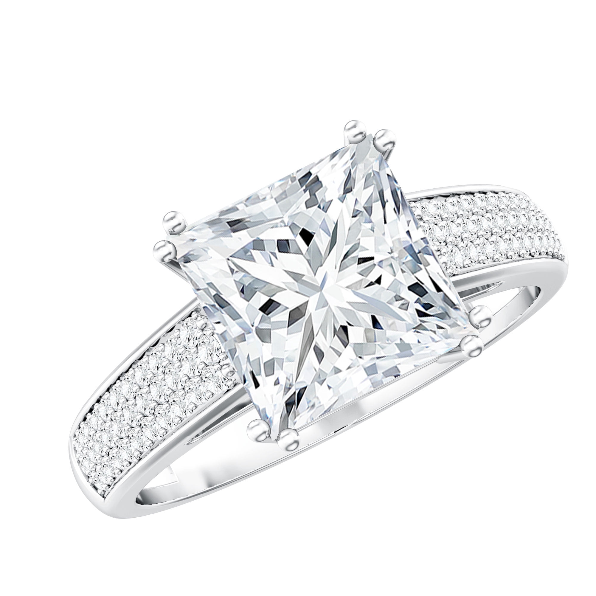 Rosec Jewels Certified Princess Cut Moissanite Wedding Engagement Ring for Women, 3 Carat, D-VS1 Quality - with Jewelry Box, 10K White Gold, US 10.00