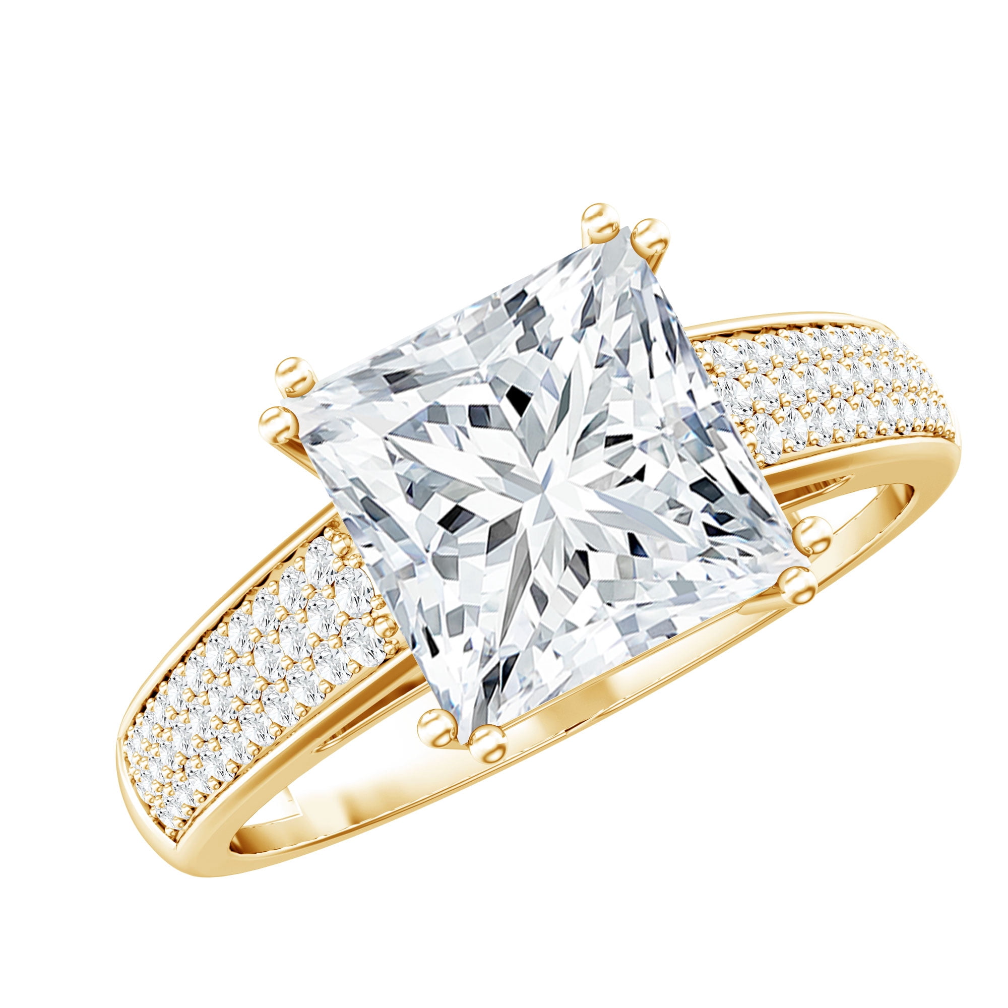 Rosec Jewels Certified Princess Cut Moissanite Wedding Engagement Ring for Women, 3 Carat, D-VS1 Quality - with Jewelry Box, 10K Yellow Gold, US 5.00