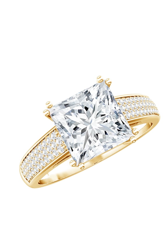 Certified Princess Cut Moissanite Wedding Engagement Ring for Women, 3 Carat, D-VS1 Quality - with Jewelry Box, 10K Yellow Gold, US 6.00