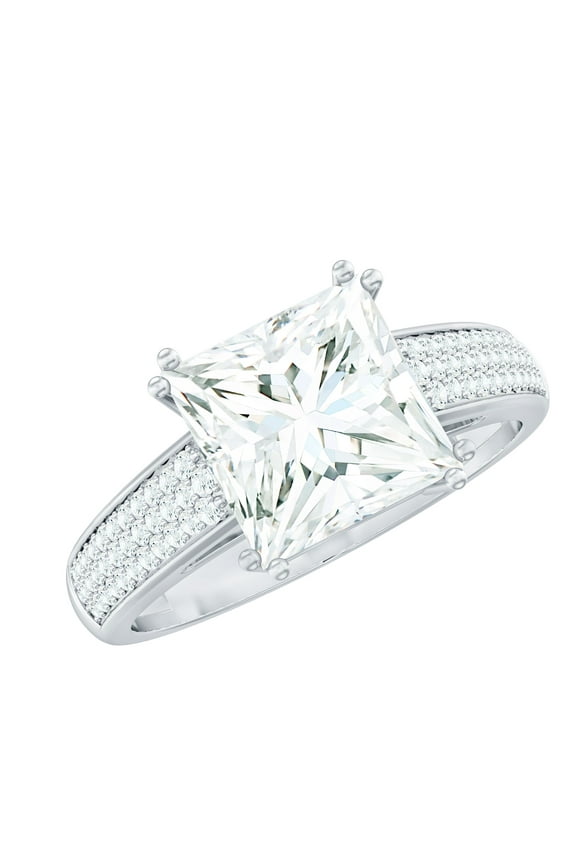 Princess Cut Moissanite Engagement Ring - 8 mm - 3 Carat - D-VS1 Quality, 14K White Gold, US 7.00