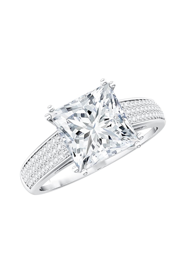 Certified Princess Cut Moissanite Wedding Engagement Ring for Women, 3 Carat, D-VS1 Quality - with Jewelry Box, 14K White Gold, US 7.00