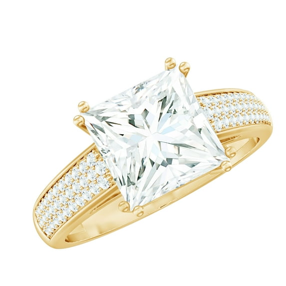 Rosec Jewels Princess Cut Moissanite Engagement Ring - 8 mm - 3 Carat - D-VS1 Quality, 14K Yellow Gold, US 5.00
