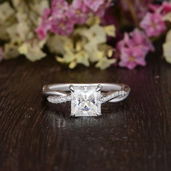 Princess Cut Moissanite Engagement Ring Solid Silver Infinity Ring Antique Moissanite Wedding Ring Anniversary Gift Ring for beloved