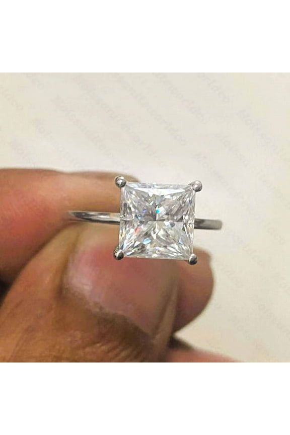 Princess Cut Moissanite Engagement Ring Solitaire Solid Silver Anniversary Gift Rings Moissanite Promise Ring For Women