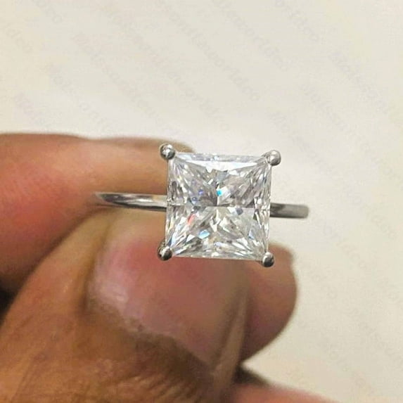 Princess Cut Moissanite Engagement Ring Solitaire Solid Silver Anniversary Gift Rings Moissanite Promise Ring For Women