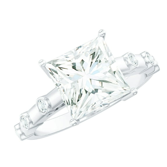 Rosec Jewels Certified Moissanite Solitaire Engagement Ring 3 Carat - 8 mm Square Ring for Women - D-VS1 Quality, 10K White Gold, US 7.00
