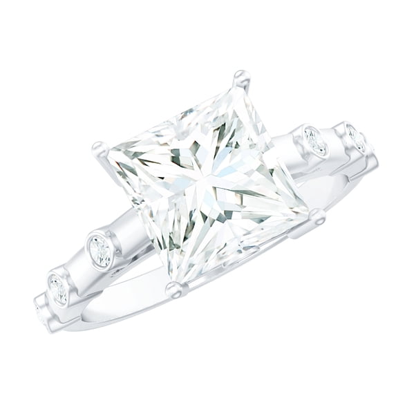 Rosec Jewels Certified Moissanite Solitaire Engagement Ring 3 Carat - 8 mm Square Ring for Women - D-VS1 Quality, 14K White Gold, US 5.50