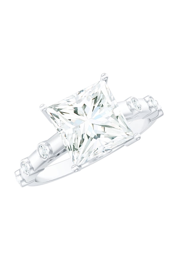 Certified Moissanite Solitaire Engagement Ring 3 Carat - 8 mm Square Ring for Women - D-VS1 Quality, 14K White Gold, US 7.00