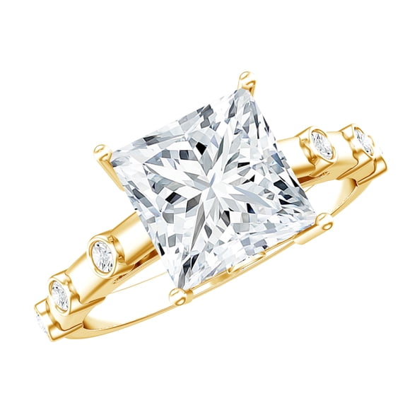 Rosec Jewels Certified Moissanite Solitaire Engagement Ring 3 Carat - 8 mm Square Ring for Women - D-VS1 Quality, 18K Yellow Gold, US 9.00