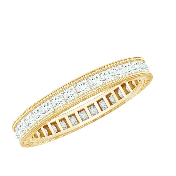 Rosec Jewels Princess Cut Moissanite Eternity Band Ring for Women (1.25 CT, D-VS1 Quality), 18K Yellow Gold, US 9.00