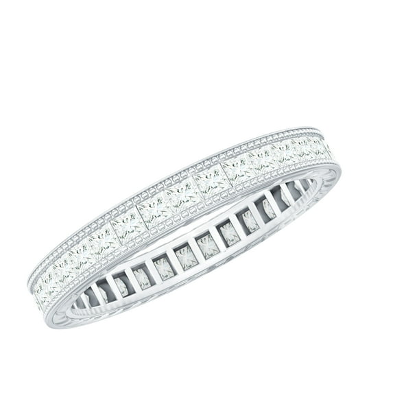 Rosec Jewels Princess Cut Moissanite Eternity Band Ring for Women (1.25 CT, D-VS1 Quality), 925 Sterling Silver, US 4.00