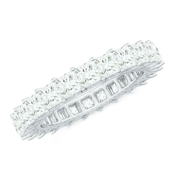 Rosec Jewels Certified Moissanite Eternity Wedding Band - Princess Cut Moissanite Ring - D-VS1 Grade - with Jewelry Box, 10K White Gold, US 11.50