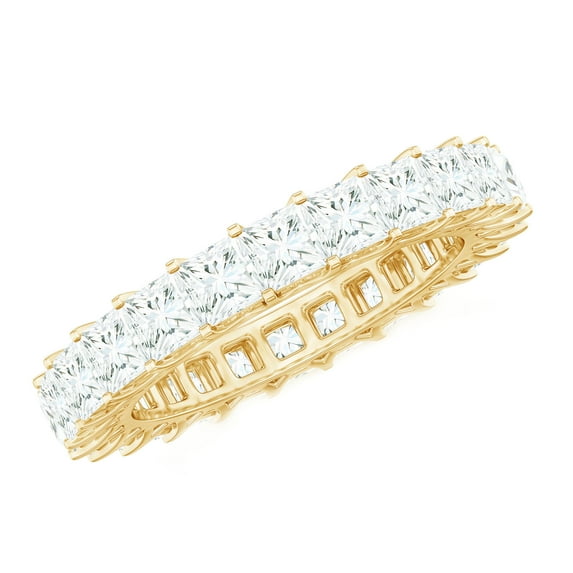 Rosec Jewels Certified Moissanite Eternity Wedding Band - Princess Cut Moissanite Ring - D-VS1 Grade - with Jewelry Box, 10K Yellow Gold, US 4.50