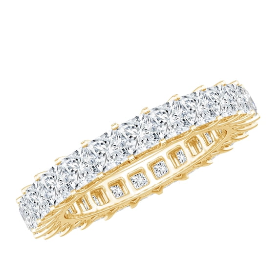 Rosec Jewels Certified Moissanite Eternity Wedding Band - Princess Cut Moissanite Ring - D-VS1 Grade - with Jewelry Box, 14K Yellow Gold, US 9.00