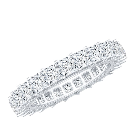 Rosec Jewels Certified Moissanite Eternity Wedding Band - Princess Cut Moissanite Ring - D-VS1 Grade - with Jewelry Box, 18K White Gold, US 6.50