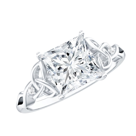 Rosec Jewels Princess Cut Moissanite Solitaire Engagement Ring 3 Carat - Celtic Knot Ring - 8 mm - D-VS1 Quality Certified, 925 Sterling Silver, US 4.00