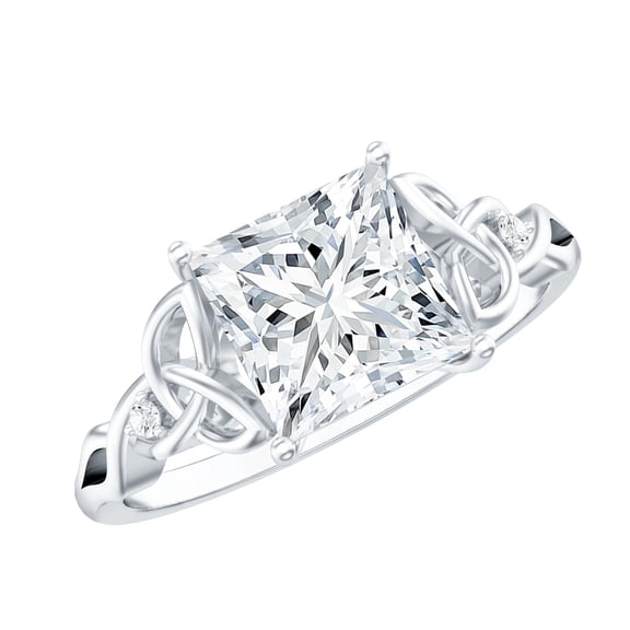 Rosec Jewels Princess Cut Moissanite Solitaire Engagement Ring 3 Carat - Celtic Knot Ring - 8 mm - D-VS1 Quality Certified, 925 Sterling Silver, US 4.00