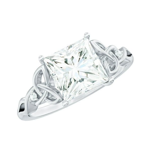 Rosec Jewels Princess Cut Moissanite Solitaire Engagement Ring 3 Carat - Celtic Knot Ring - 8 mm - D-VS1 Quality Certified, 925 Sterling Silver, US 4.00