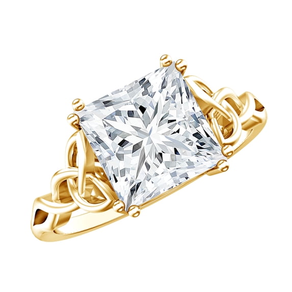 Princess Cut Moissanite Solitaire Celtic Knot Engagement Ring - 3 Carat - 8 mm, 14K Yellow Gold, US 4.50