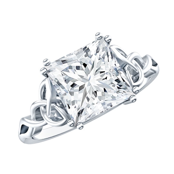 Rosec Jewels Princess Cut Moissanite Engagement Ring - 3 Ct - D-VS1 Grade Certified - Celtic Knot Ring for Women - with Jewelry Box, 925 Sterling Silver, US 6.50