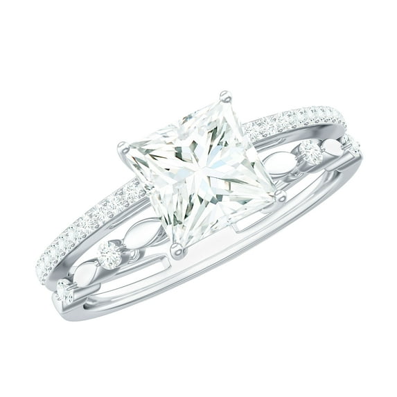 Rosec Jewels Moissanite Princess Cut Engagement Ring 1 Carat - D-VS1 Quality Moissanite Double Band Ring for Women, 10K White Gold, US 7.50