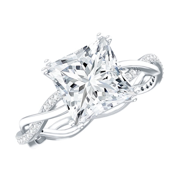 Rosec Jewels Princess Cut Moissanite Solitaire Engagement Ring - 8 mm - 3 Carat - D-VS1 Grade, 10K White Gold, US 10.50