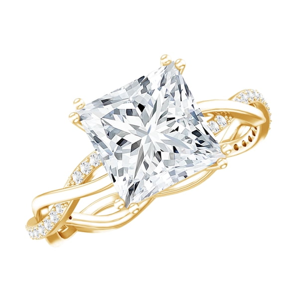 Rosec Jewels Princess Cut Moissanite Solitaire Engagement Ring - 8 mm - 3 Carat - D-VS1 Grade, 10K Yellow Gold, US 6.50
