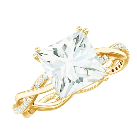 Rosec Jewels Princess Cut Moissanite Solitaire Engagement Ring - 8 mm - 3 Carat - D-VS1 Grade, 18K Yellow Gold, US 11.00