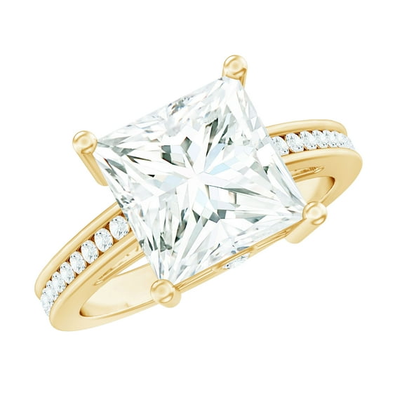 Rosec Jewels Princess Cut Moissanite Solitaire Engagement Ring - 8 mm - 3 ct - D-VS1 Certified, 10K Yellow Gold, US 8.00